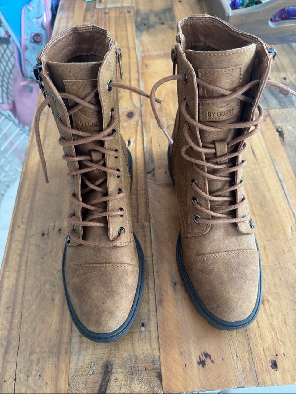 G by Guess Brown Lace-Up Women's Combat Boots